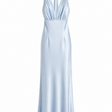 Vestido Longo Glamour Acetinado Decote Drapeado