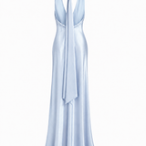 Vestido Longo Glamour Acetinado Decote Drapeado