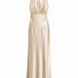 Vestido Longo Glamour Acetinado Decote Drapeado