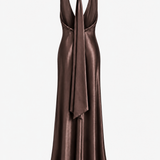 Vestido Longo Glamour Acetinado Decote Drapeado