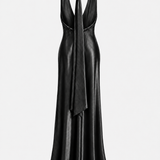 Vestido Longo Glamour Acetinado Decote Drapeado