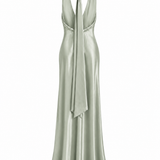 Vestido Longo Glamour Acetinado Decote Drapeado