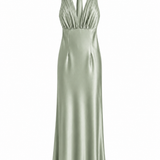 Vestido Longo Glamour Acetinado Decote Drapeado