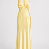 Vestido Longo Glamour Acetinado Decote Drapeado