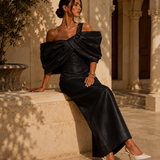 Vestido Longo Off Shoulder Laço Drapeado