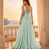 Vestido Plissado Longo Glamour
