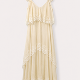 Vestido Ti.Amo Longo Com Detalhe De Folhos Com Guipura