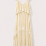 Vestido Ti.Amo Longo Com Detalhe De Folhos Com Guipura