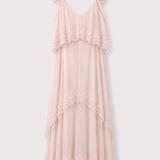 Vestido Ti.Amo Longo Com Detalhe De Folhos Com Guipura