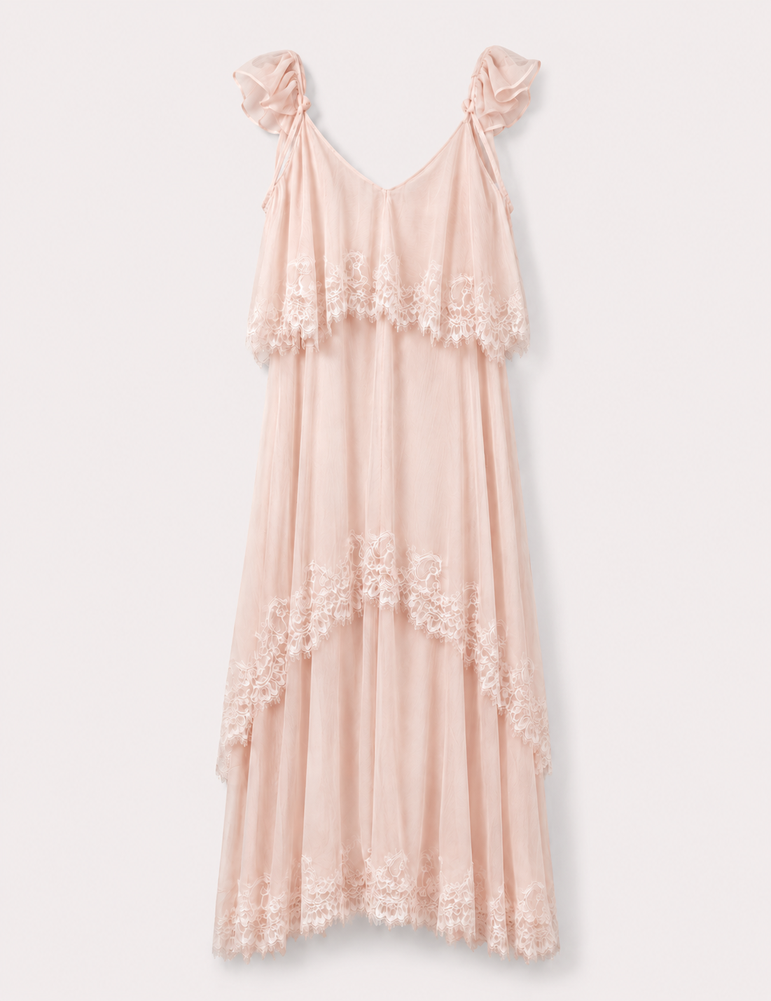 Vestido Ti.Amo Longo Com Detalhe De Folhos Com Guipura