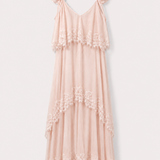Vestido Ti.Amo Longo Com Detalhe De Folhos Com Guipura