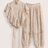 Twinset Ti.Amo Top De Renda Trabalhado Com Fitas + Pantalona De Renda