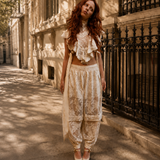 Twinset Ti.Amo Top De Renda Trabalhado Com Fitas + Pantalona De Renda