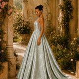 Vestido Longo Glamour Jacquard Com Padrão