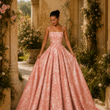 Vestido Longo Glamour Jacquard Com Padrão