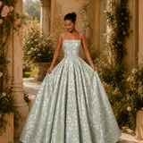 Vestido Longo Glamour Jacquard Com Padrão