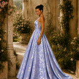 Vestido Longo Glamour Jacquard Com Padrão