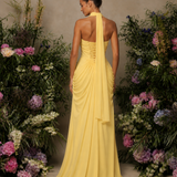 Vestido Ti.Amo Longo Decote Drapeado & Drapeados Volumosos