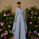 Jumpsuit Longo Faixa Drapeada Mangas Longas Com Aberturas