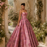 Vestido Longo Glamour Jacquard Decote Drapeado