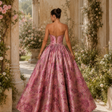 Vestido Longo Glamour Jacquard Decote Drapeado