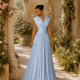 Vestido Longo Glamour Cruzado Plissado