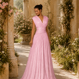 Vestido Longo Glamour Cruzado Plissado