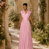 Vestido Longo Glamour Cruzado Plissado