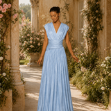 Vestido Longo Glamour Cruzado Plissado