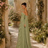 Vestido Longo Glamour Drapeado Com Folhos