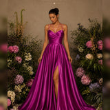 Vestido Longo Efeito Folhos Abertura Lateral