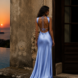 Vestido Longo Glamour Acetinado Premium Costas Abertas