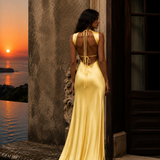 Vestido Longo Glamour Acetinado Premium Costas Abertas