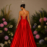 Vestido Longo Efeito Folhos Abertura Lateral