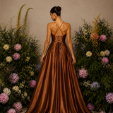 Vestido Longo Efeito Folhos Abertura Lateral