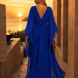 Long Pleated Dress with Asymmetric Sleeves