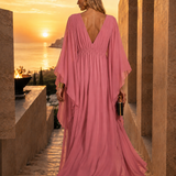Long Pleated Dress with Asymmetric Sleeves