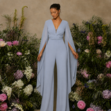 Jumpsuit Longo Faixa Drapeada Mangas Longas Com Aberturas