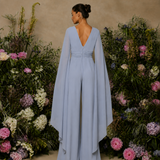 Jumpsuit Longo Faixa Drapeada Mangas Longas Com Aberturas