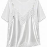 T-Shirt Ti.Amo Com Mistura De Seda Efeito Top Incorpado Guipura