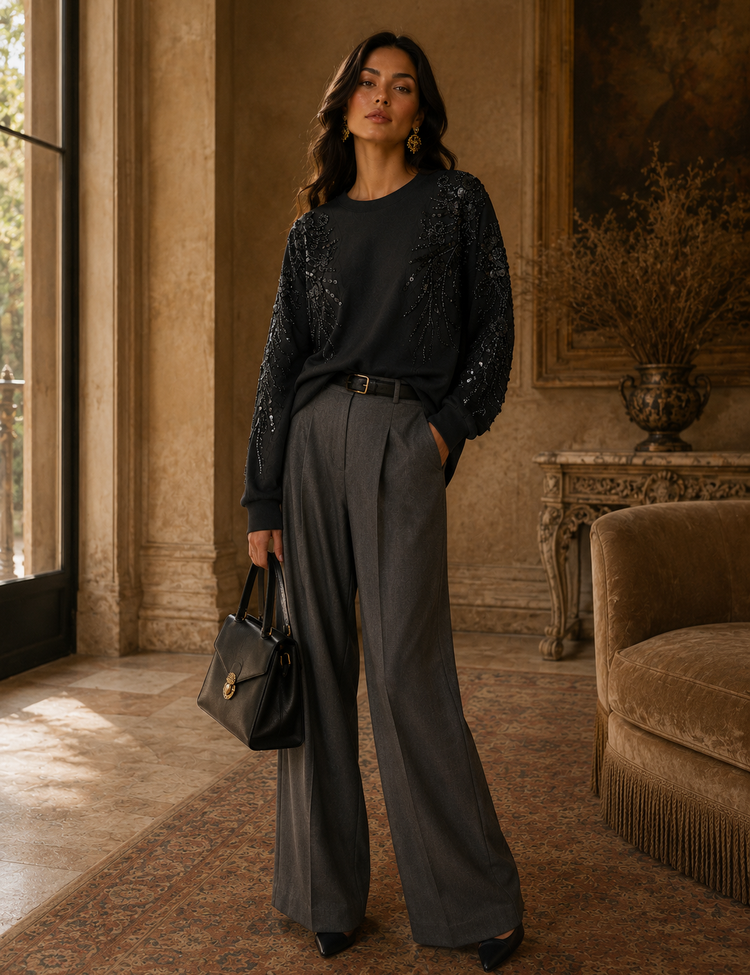 Sweat Ti.Amo De Felpa Oversize Lantejoulas Aplicadas