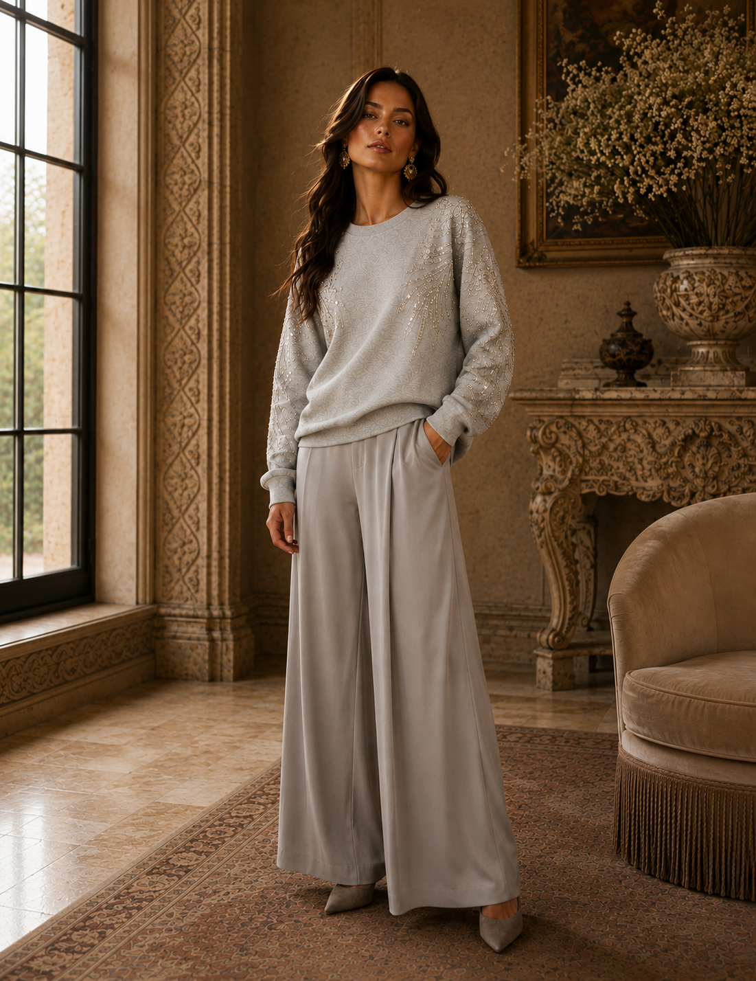 Sweat Ti.Amo De Felpa Oversize Lantejoulas Aplicadas