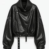 Biker Ti.Amo Cropped De Pele Sintética Efeito Crocodilo