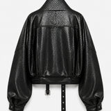 Biker Ti.Amo Cropped De Pele Sintética Efeito Crocodilo