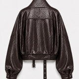Biker Ti.Amo Cropped De Pele Sintética Efeito Crocodilo