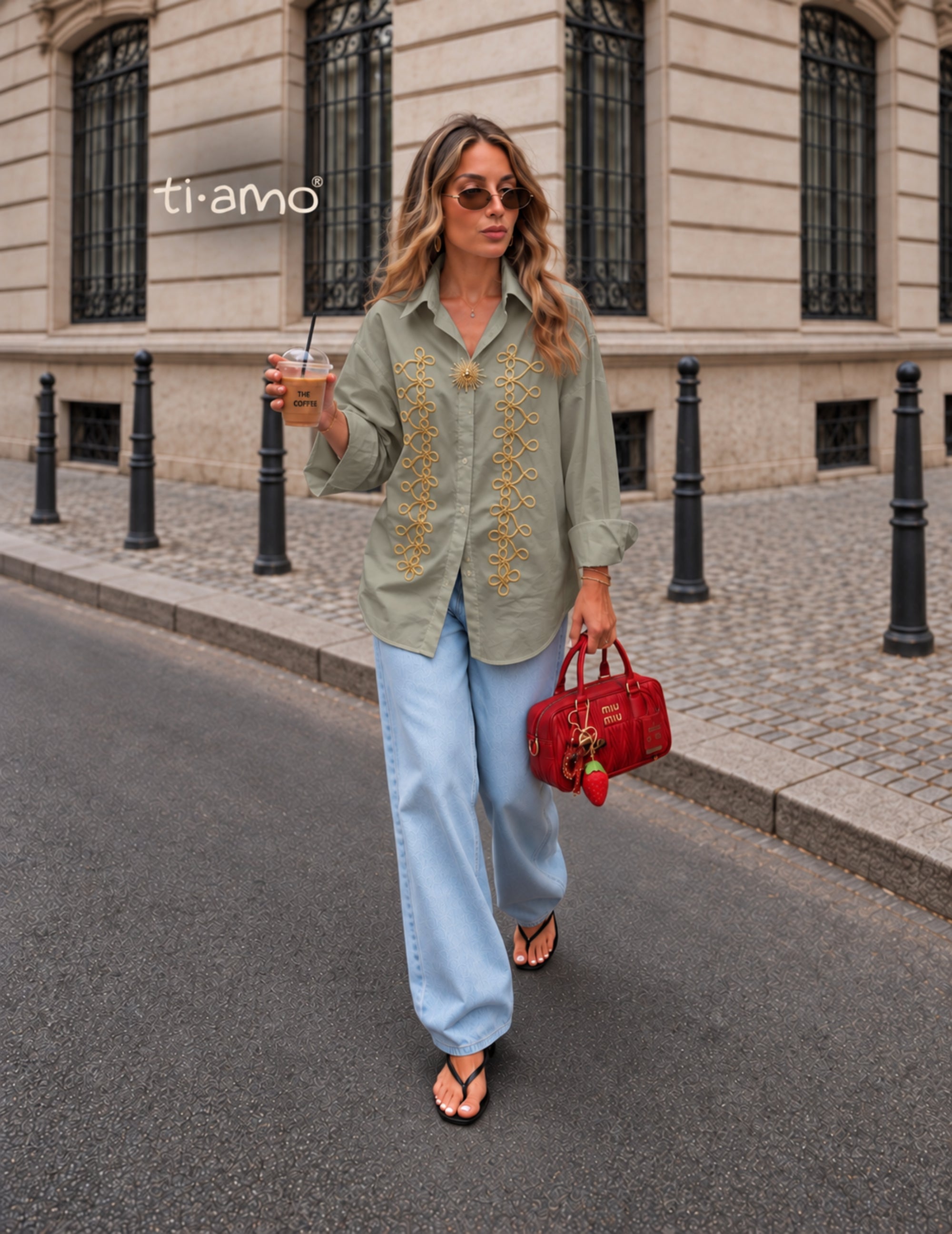 Camisa Ti.Amo Detalhes Dourados Motivos Militar