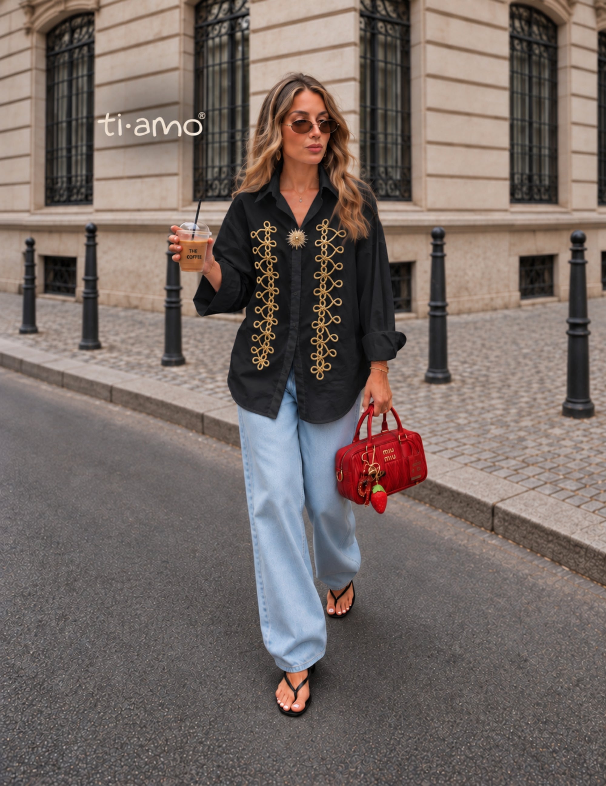 Camisa Ti.Amo Detalhes Dourados Motivos Militar