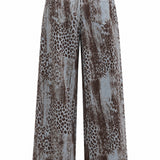 Calça Ti.Amo Wide Leg De Ganga Leo Print Com Efeito