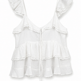 Top Ti.Amo Mistura De Linho Detalhes De Renda & Folhos
