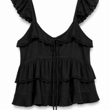 Top Ti.Amo Mistura De Linho Detalhes De Renda & Folhos